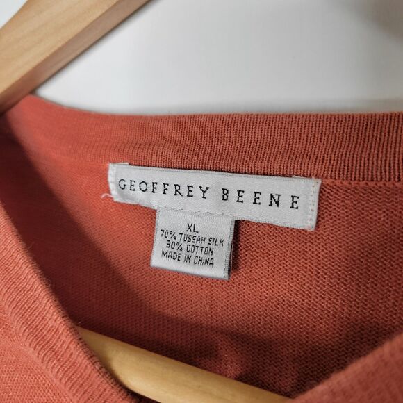 Vintage GEOFFREY BEENE Orange Silk Blend Sweater Size XL Crew Neck Preppy - Picture 7 of 9